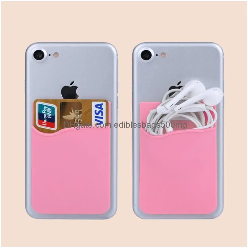 adhesive card holder silicone card pouch adhesive cellphone pocket mini wallet sticker solid color custom logo vt0202
