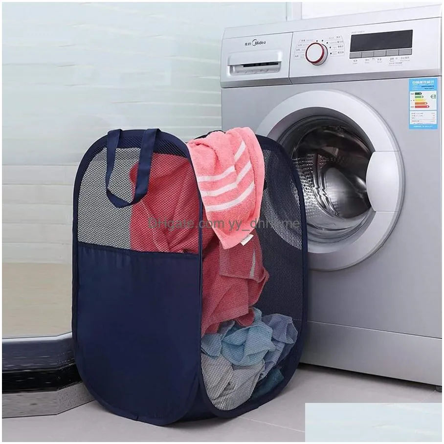 wholesale  up washing clothes laundry basket bag foldable mesh storage toy container organization home storage household dh1225