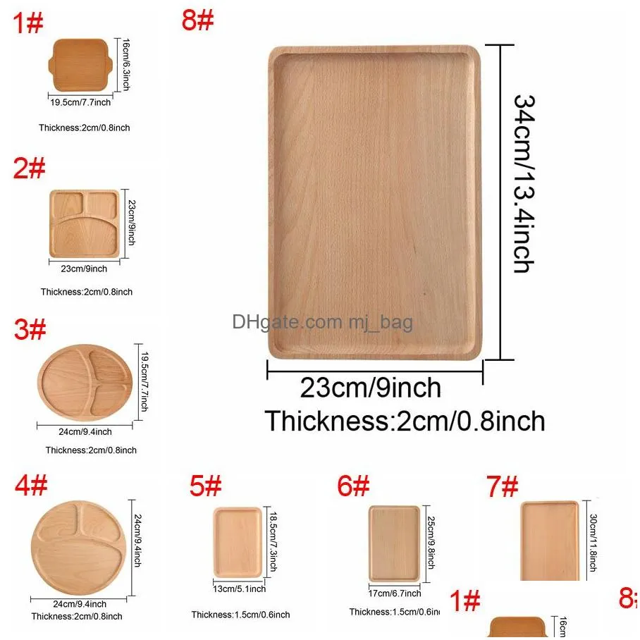 rectangle round wood divide food dishes lunch fruit bread snack cake tray double ear handle natural wood ecofriendly plates vf1603