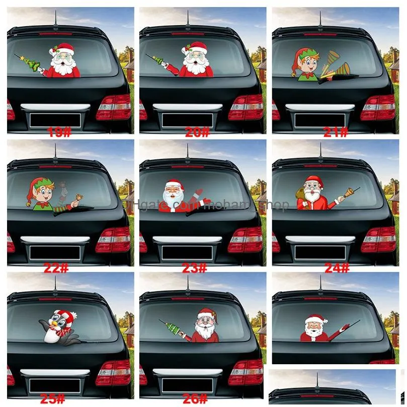 christmas series car stickers magic christmas waving santa claus elk xmas windshield stickers car rear windscreen wiper stickers
