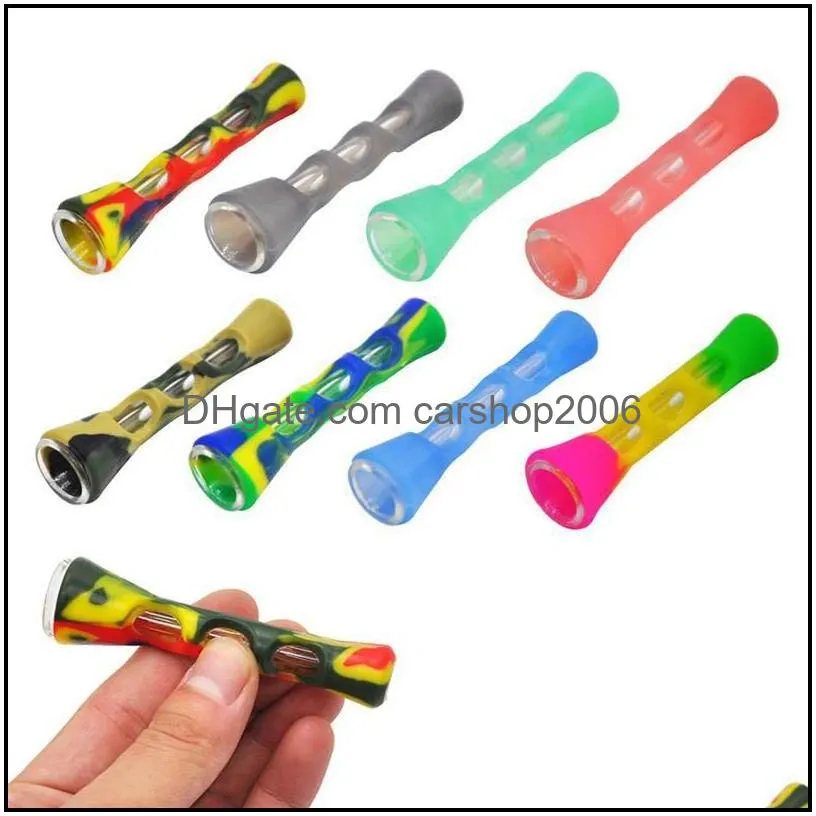 silicone smoking pipe glass bongs 3.4 inches cigarette hand pipes portable mini tobacco pipe cigarettes holder