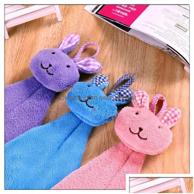 wholesale absorb hand dry towel cartoon animal rabbit soft coral fleece quick dry hand towels kitchen bathroom hanging wipe towel