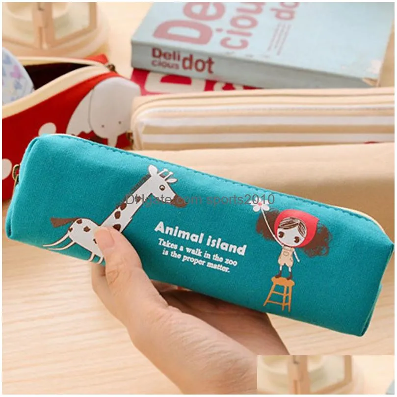 pencil bags cartoon animal printed pencil storage bag large capacity portable canvas stationery case school students pencil pouch