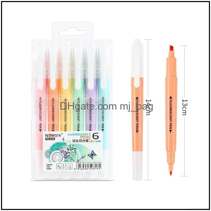 6 colors erasable highlighters pastel markers dual tip fluorescent pen for art drawing doodling marking school office stationery