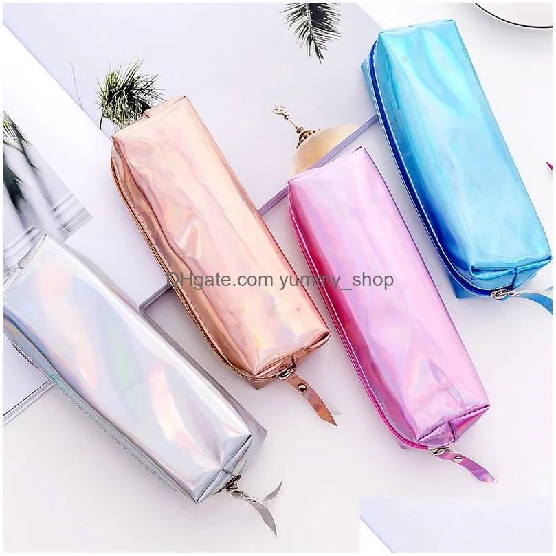 iridescent laser pencil case quality pu school supplies stationery gift pencilcase school cute pencil box school tools vt1444