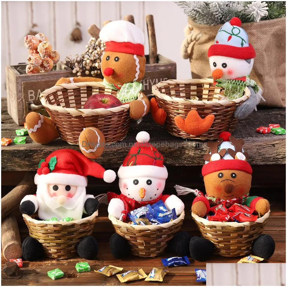 christmas candy rattan basket kids christmas decorations elk snowman santa claus fruit basket food holder lovely home decor vt1841