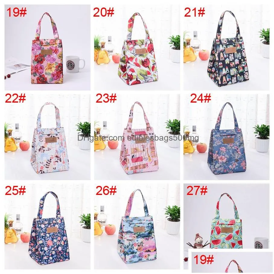 folding insulated lunch handbag camping aluminum foil large capacity portable food bags waterproof oxford cloth print lunch bag vt1559