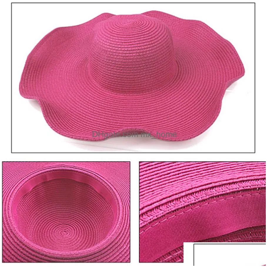 beach foldable large brimmed solid color straw hat women outdoor holiday shading hat female summer seaside sun visor caps dh1089