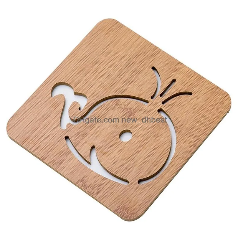 kitchen thicken antihot insulation mat tray pad cartoon hollow wooden coaster placemat antiskid pad mats bottom with silicone dh1179