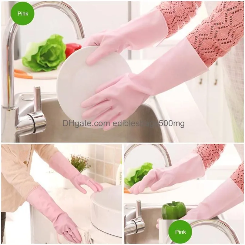 wholesale durable household long sleeve laundry wash dishes gloves kitchen chores clean gloves waterproof pvc dishwashing gloves