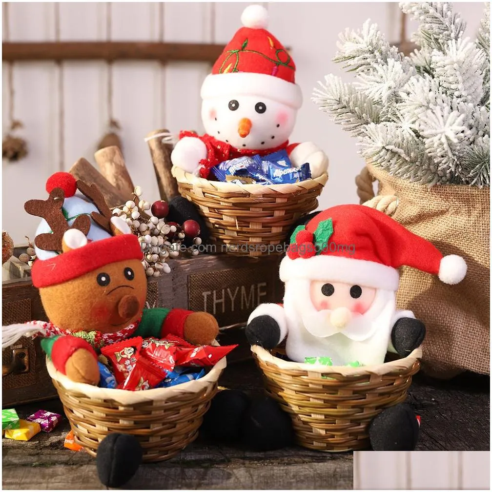 christmas candy rattan basket kids christmas decorations elk snowman santa claus fruit basket food holder lovely home decor vt1841