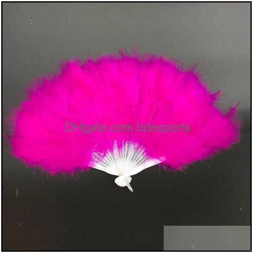 10 colors folding feather fan party decoration hand held vintage chinese style dance wedding craft downy feathers foldable dancing