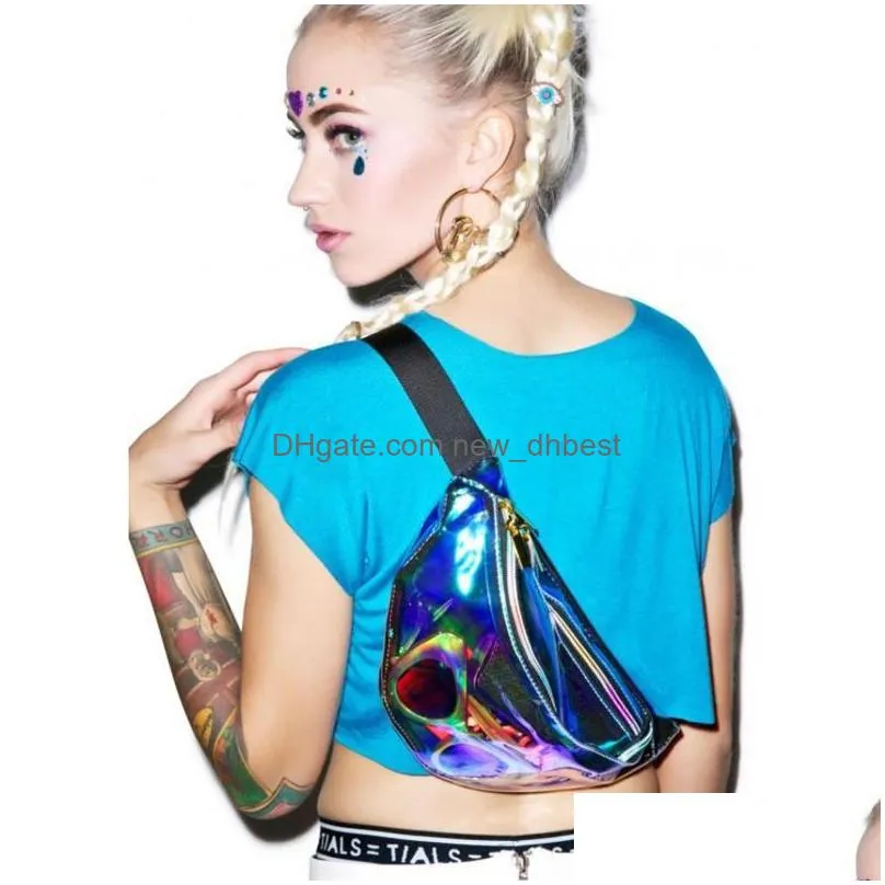 rainbow hologram pu metallic fanny packs laser pvc transparent waist bag fashion sport waist bags uni waterproof chest bag dh1096
