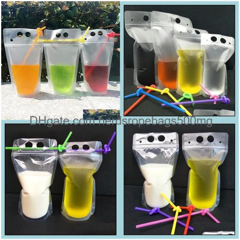 plastic drink pouch water bottles bags with straws zipper disposable drinking container party tableware