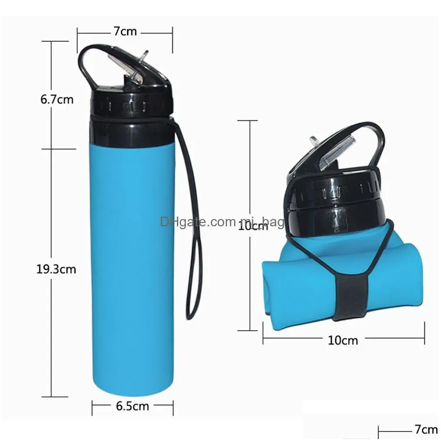 600ml creative riding foldable water bottles outdoor sports portable collapsible food grade silicone water cups with straw vt07601