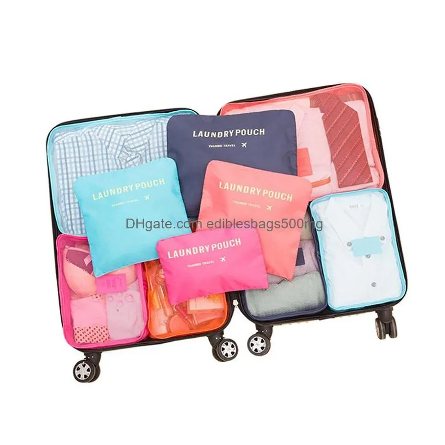 wholesale 6pcs/set travel clothes storage bag large capacity multi colors mesh design simply home clothes storage bag set outdoor