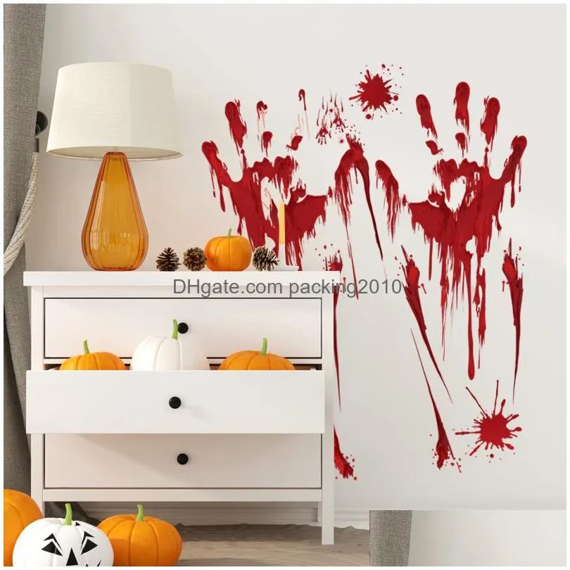 halloween wall sticker red footprint handprint door sticker horror bloodstain window sticker halloween party home decoration dbc