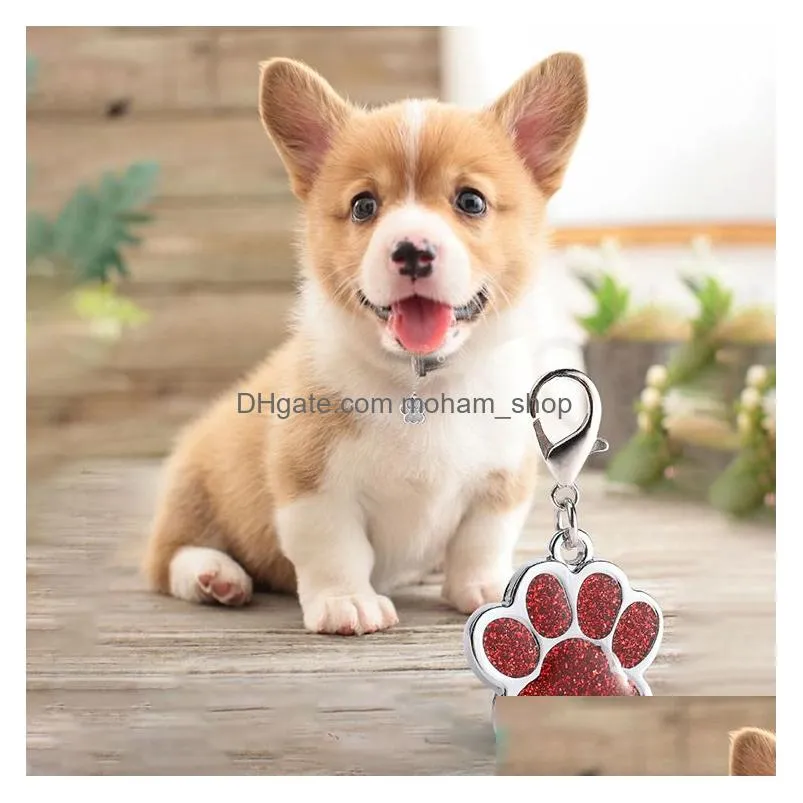 lovely personalized dog tag engraved dog pet id name collar tags pendant pet accessories paw glitter personalized dog collar tag