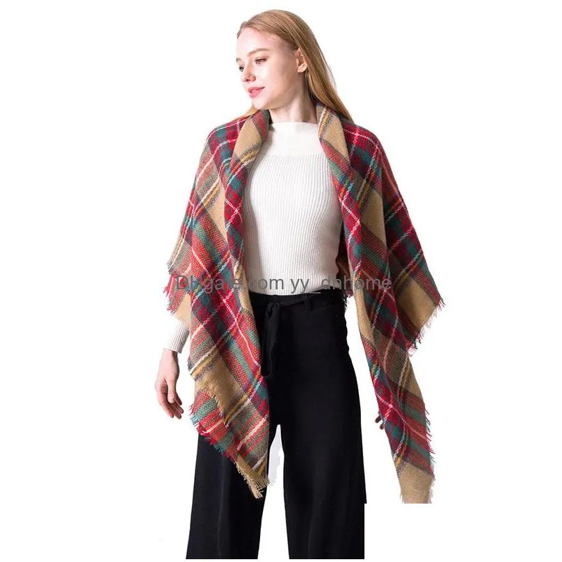 thermal ladies scarf fall winter imitation cashmere doubleside colorful print plaid stripe square scarf tassel classical shawl vt1551