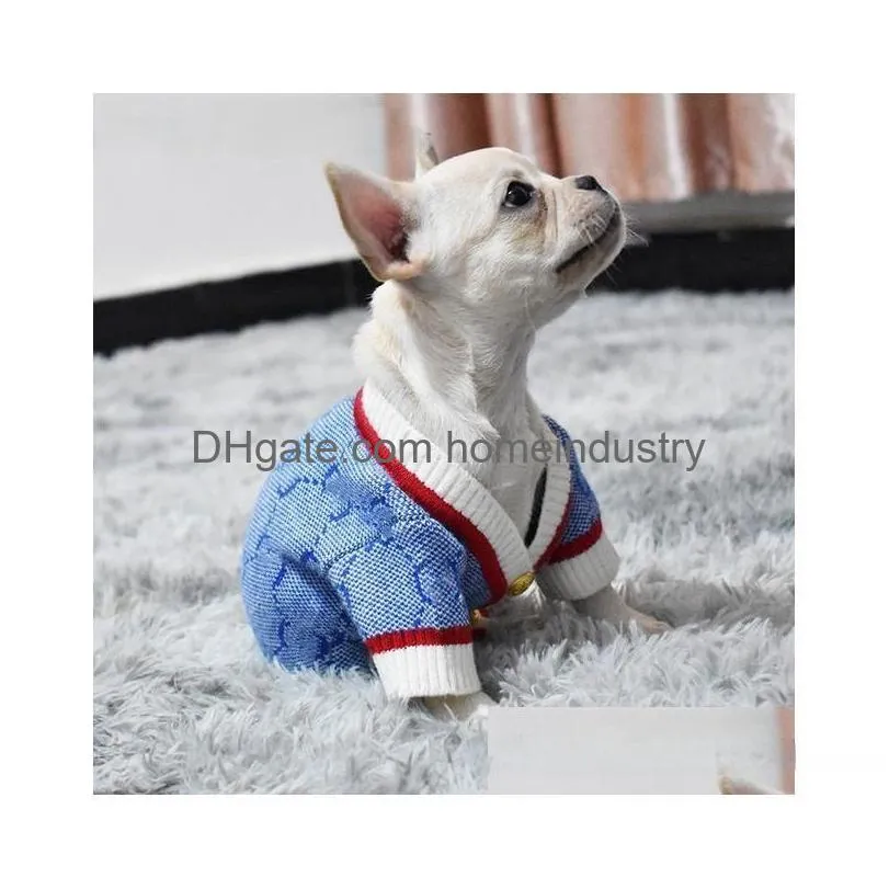 designer dog clothes brands dog apparel with jacquard letter pattern soft dogs sweater classic pet casual wear clothing fashion cardigan sweaters knitted coat