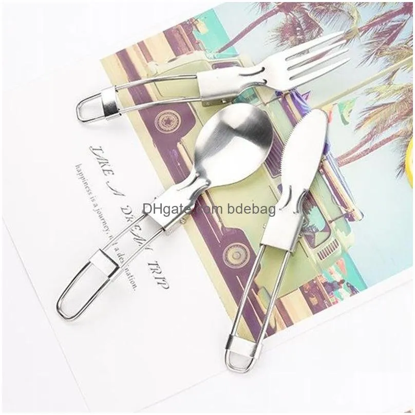 lightweight flatware spoons outdoor stainless steel folding fork cutlery portable picnic tableware camping foldable knife spoons