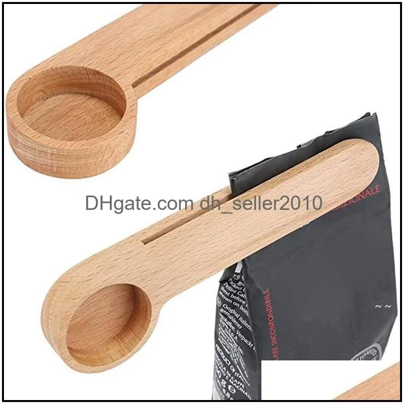 wooden coffee scoop with clip tablespoon solid beech wood measuring tea bean measuring spoons clips gift wholesale