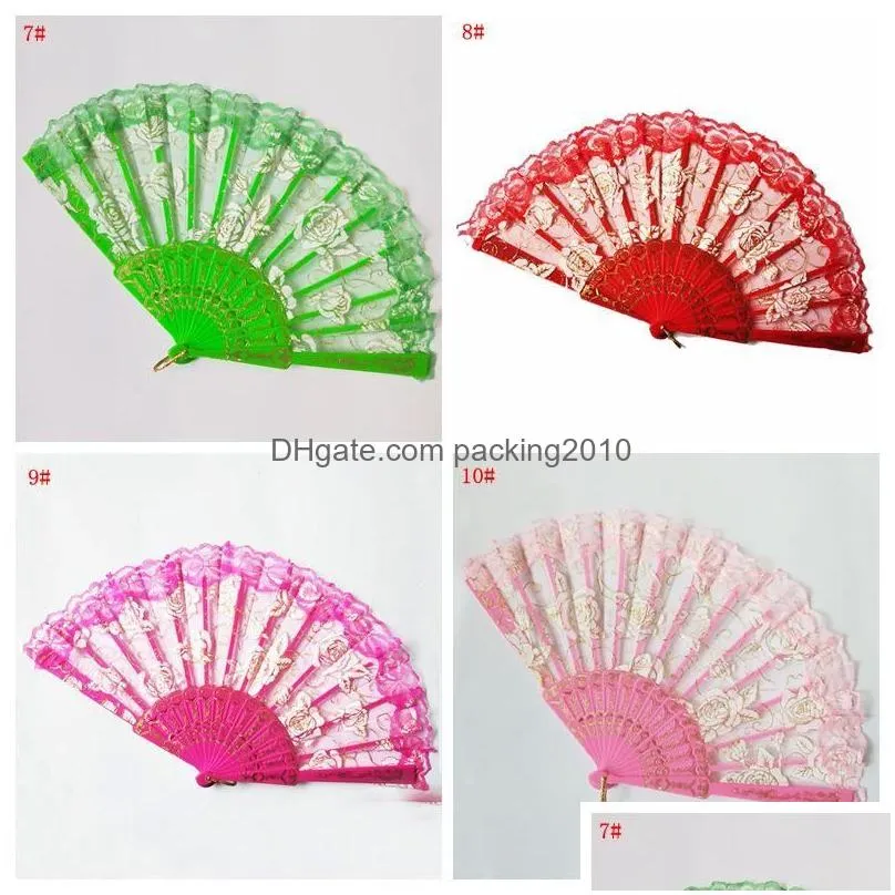 gift fan rose flower hand fans folding fan spanish lace fans hand hold chinese dance fan party gift fans 10 colors wholesale vt0389