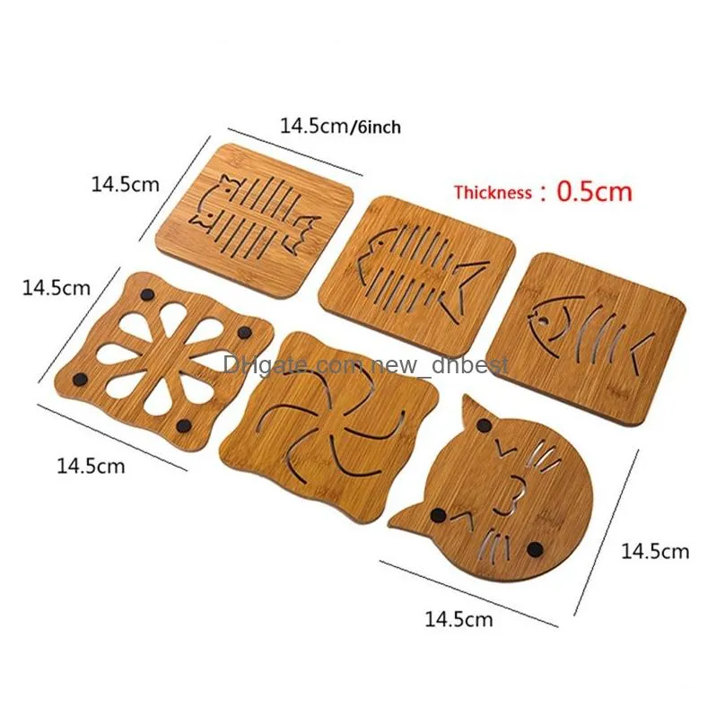 kitchen thicken antihot insulation mat tray pad cartoon hollow wooden coaster placemat antiskid pad mats bottom with silicone dh1179