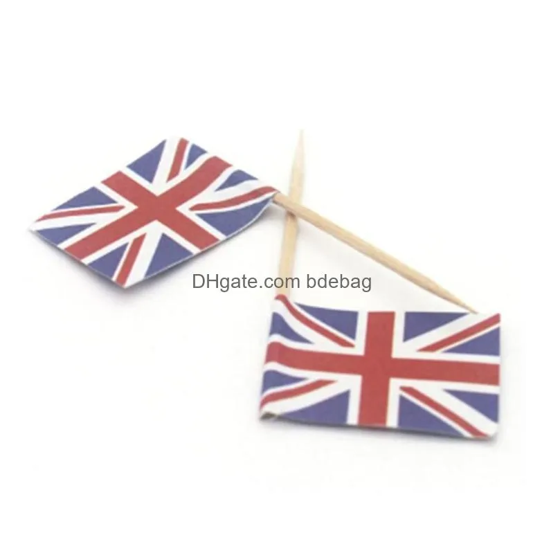 100pcs uk toothpick flag american toothpicks flag cupcake toppers baking cake decor drink beer stick party decoration supplies dh1214