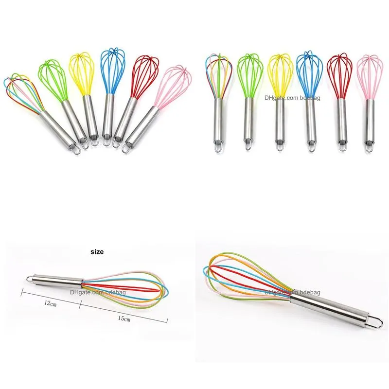 10 inch wire whisk stirrer mixer egg beater color silicone egg whisk stainless steel handle household baking tool dh0162