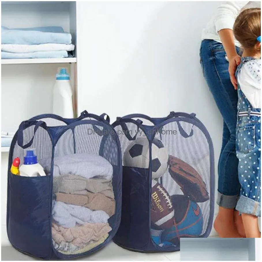 wholesale  up washing clothes laundry basket bag foldable mesh storage toy container organization home storage household dh1225