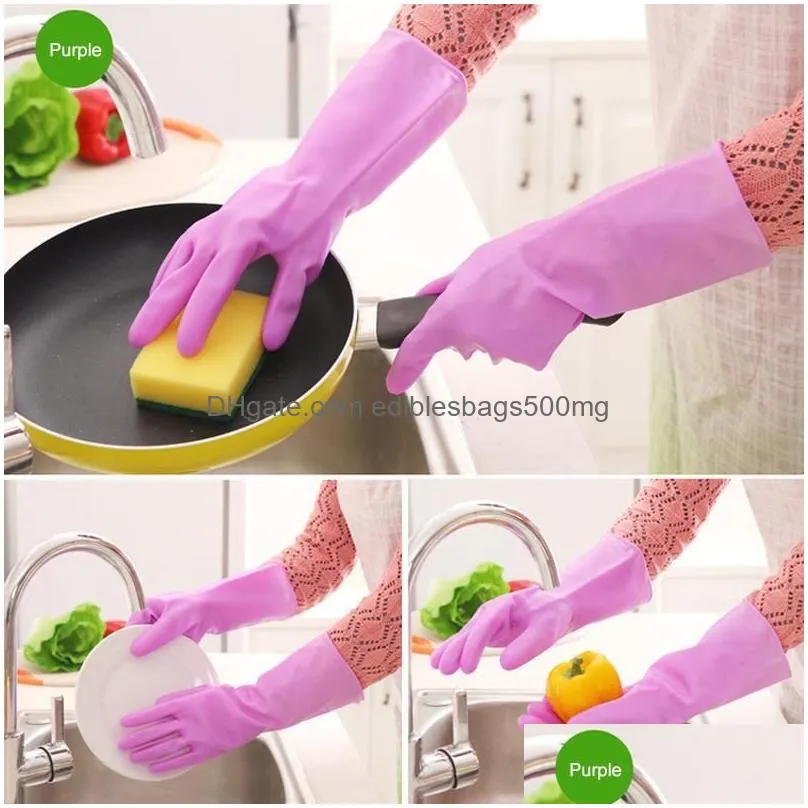 wholesale durable household long sleeve laundry wash dishes gloves kitchen chores clean gloves waterproof pvc dishwashing gloves