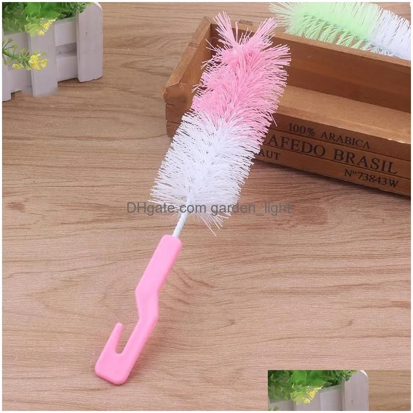 wholesale food grade baby milk bottle cleaning brush with hook mix colors convenient nipple feeding water tee cup brush dh0449