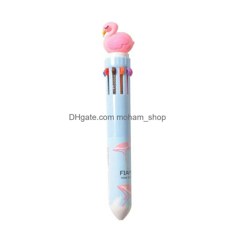 office cartoon colorful writing pen school supply stationery 10 color ballpoint pens lovely student flamingo head ballpoint pen dh1328