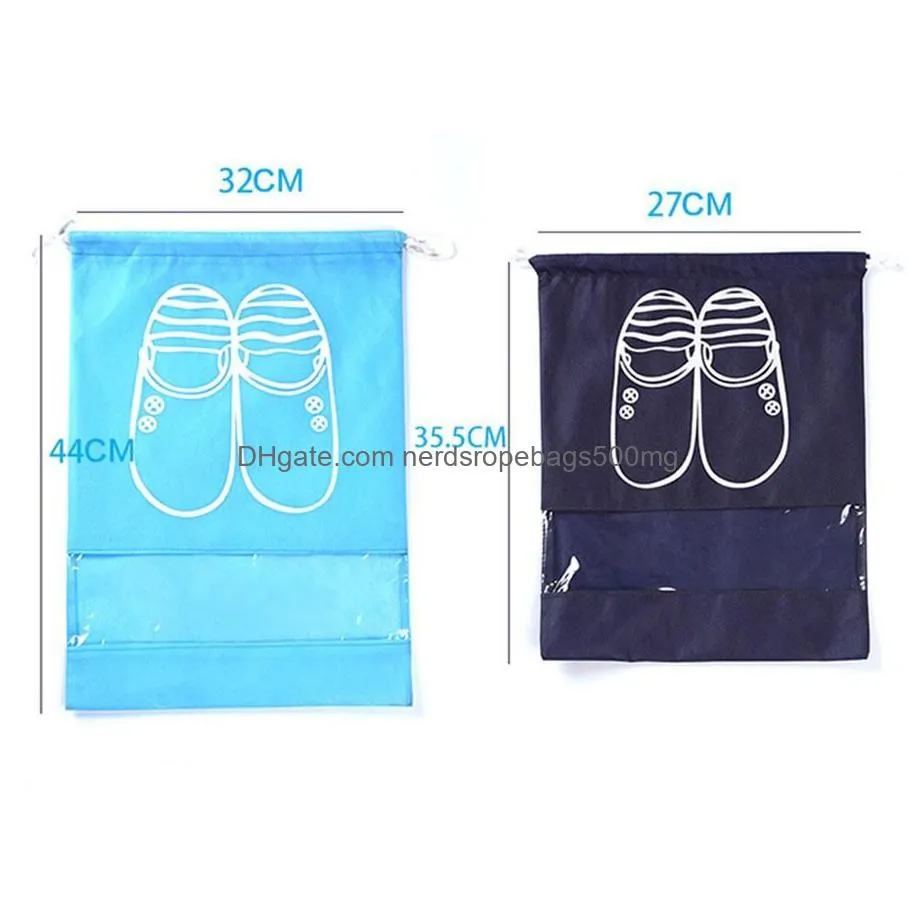 outdoor travel portable nonwoven drawstring 2 size large capacity perspective shoes tote bag dustproof shoes storage bag dh0586