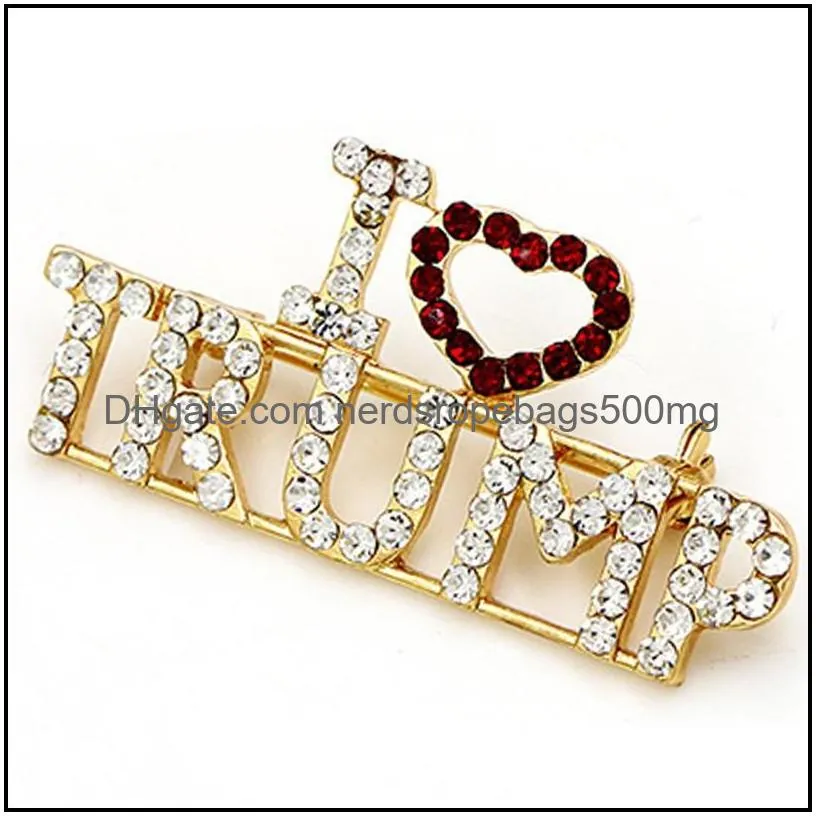 i love trump rhinestones brooch pins crafts for women glitter crystal letters pins coat dress jewelry brooches