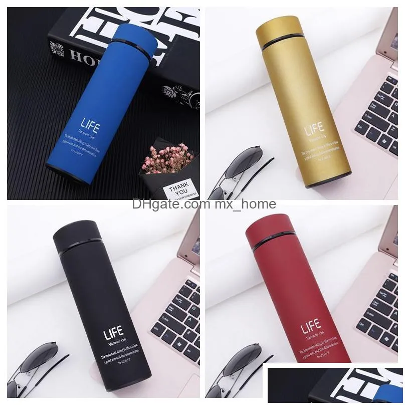 500ml thermos cup 304 stainless steel water bottle long bottle solid letter print mug vacuum thermal insulation water cup vt05741