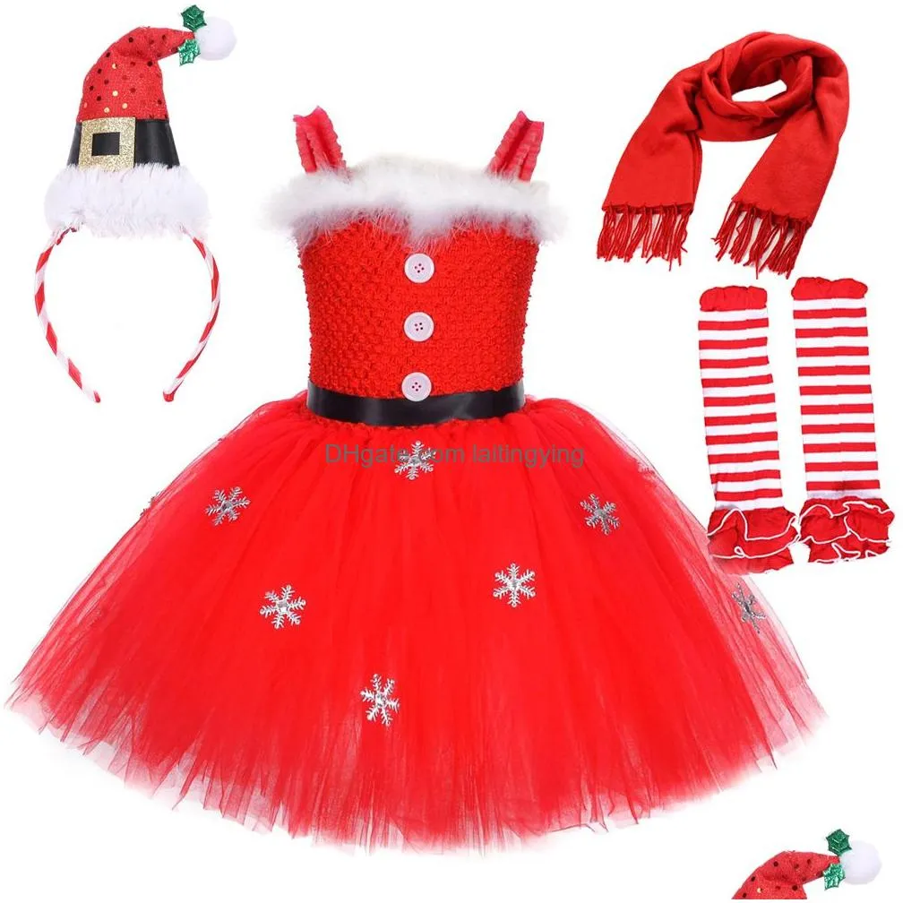 girls dresses christmas santa claus costumes for girls xmas tutu dress outfit for kids year princess dresses children miss claus clothes