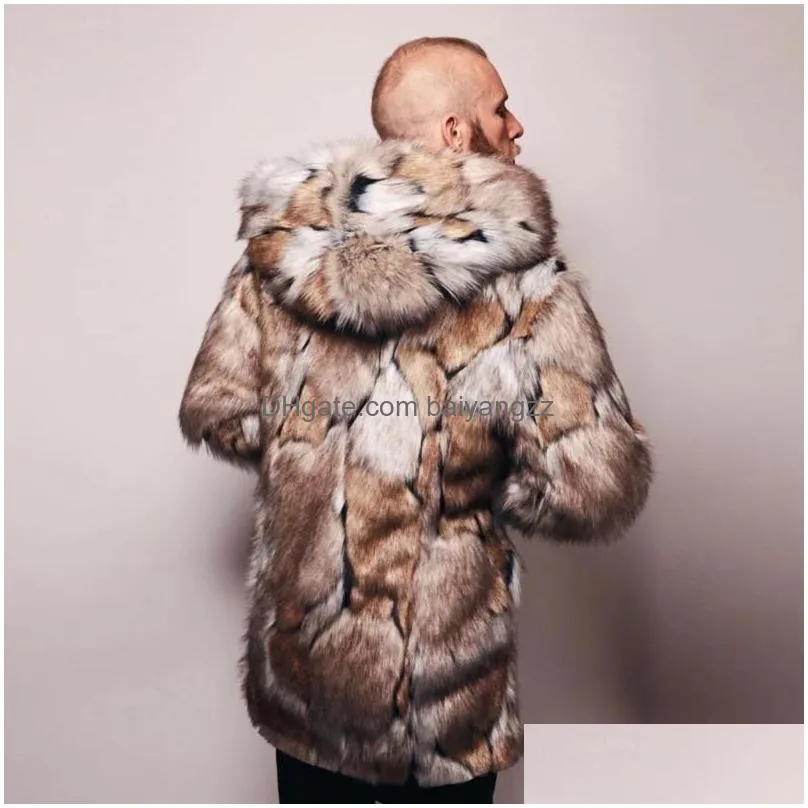 mens fur faux winter men coat 2022 jacket fashion mens warm leopard thick hooded outwear overcoat