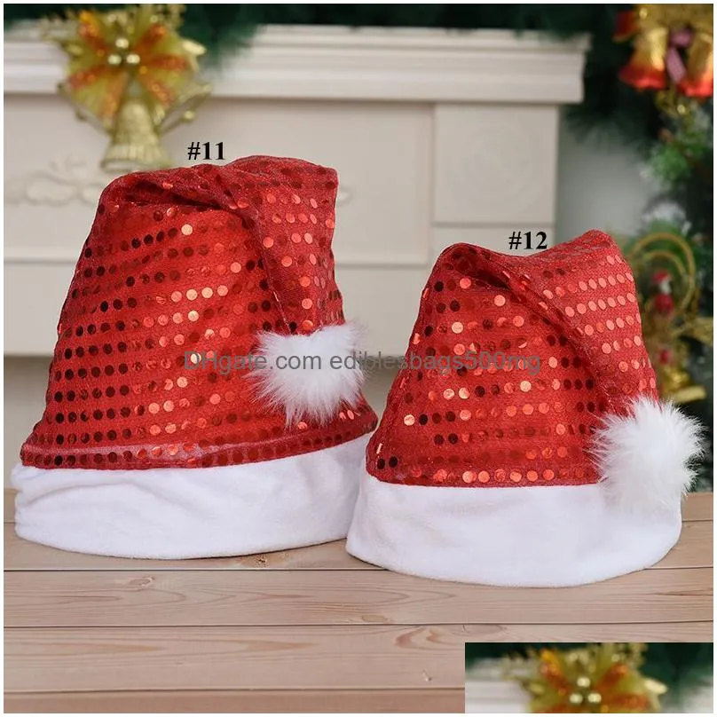 christmas cosplay caps xmas santa claus hats plaid striped snowflake sequins red white cap plush party hat costume decoration holidays accessories 34 color