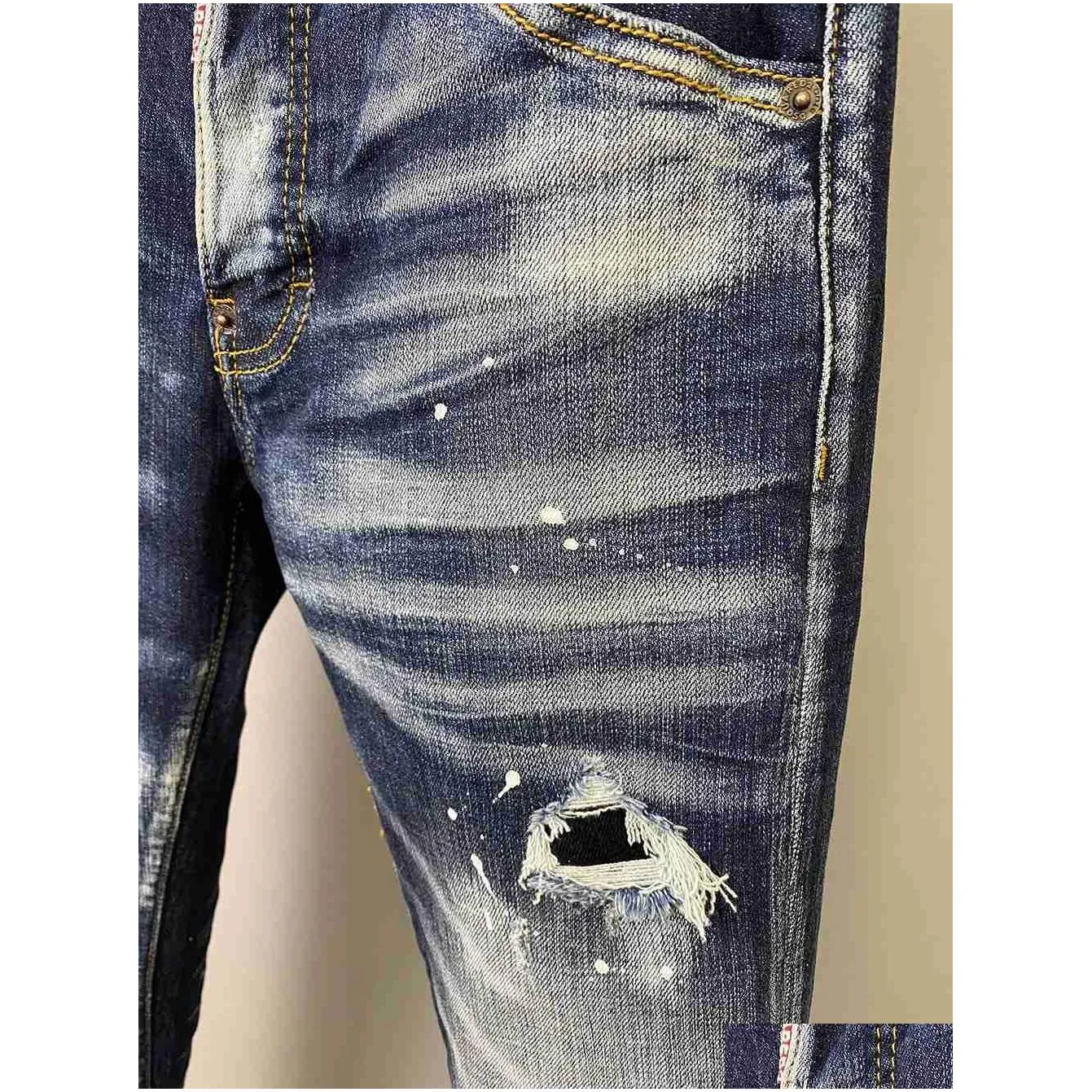 Dsq Jeans Mens Luxury Designer Skinny Ripped Cool Guy Causal Hole Denim Fashion Brand Fit Jean Men Washed Pants 61269