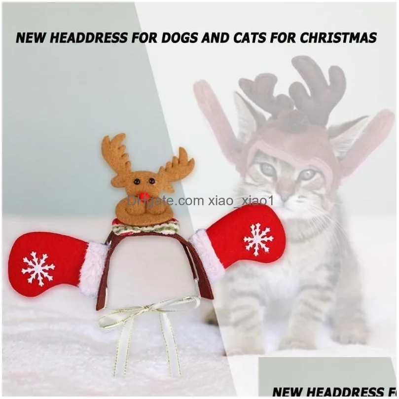 Dog Apparel Christmas Cute Cat Headband Felt Cloth Hat Deer Antler Crown Santa Claus Costume Cosplay Headdress Pet Accessories Drop Dhk8O