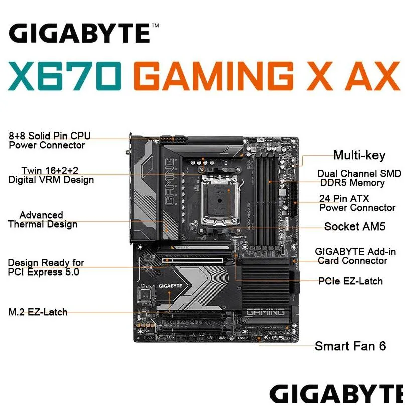 AMD Ryzen 9 7950X AM5 CPU Combo GIGABYTE X670 GAMING X AX AMD X670 Motherboard DDR4 128GB Socket AM5 Processor Kit PCIe 5.0 ATX