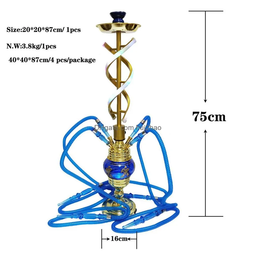 75cm tall hookah glass with light four tube bar fashion water smoking cigaret filter holder tobacco pipes portable 2021 smoke accessories in