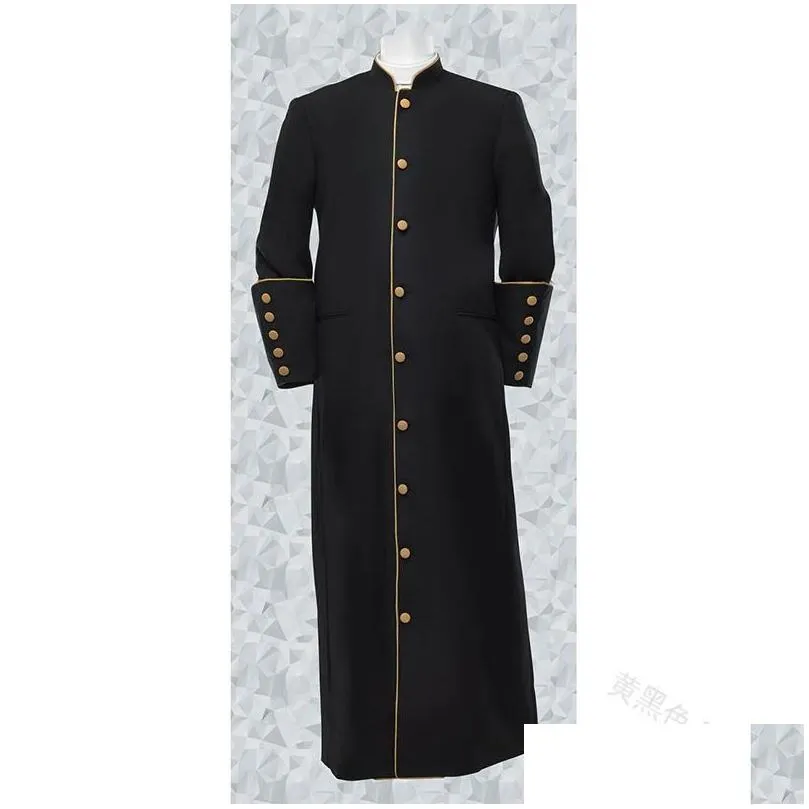 Church Priest Jacket Cassock Clergy Robe Preacher Men Trench Coats Liturgical Stand Collar Single Breasted Minister Choir