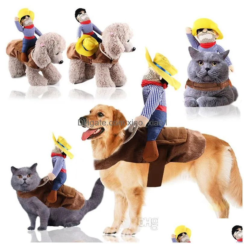 Dog Apparel Christmas Costume Funny Dogs Santa Claus Clothing Riding On Puppy Pets Cat Holiday Outfit Pet Clothes Dressing Up For Ha Dhcjt