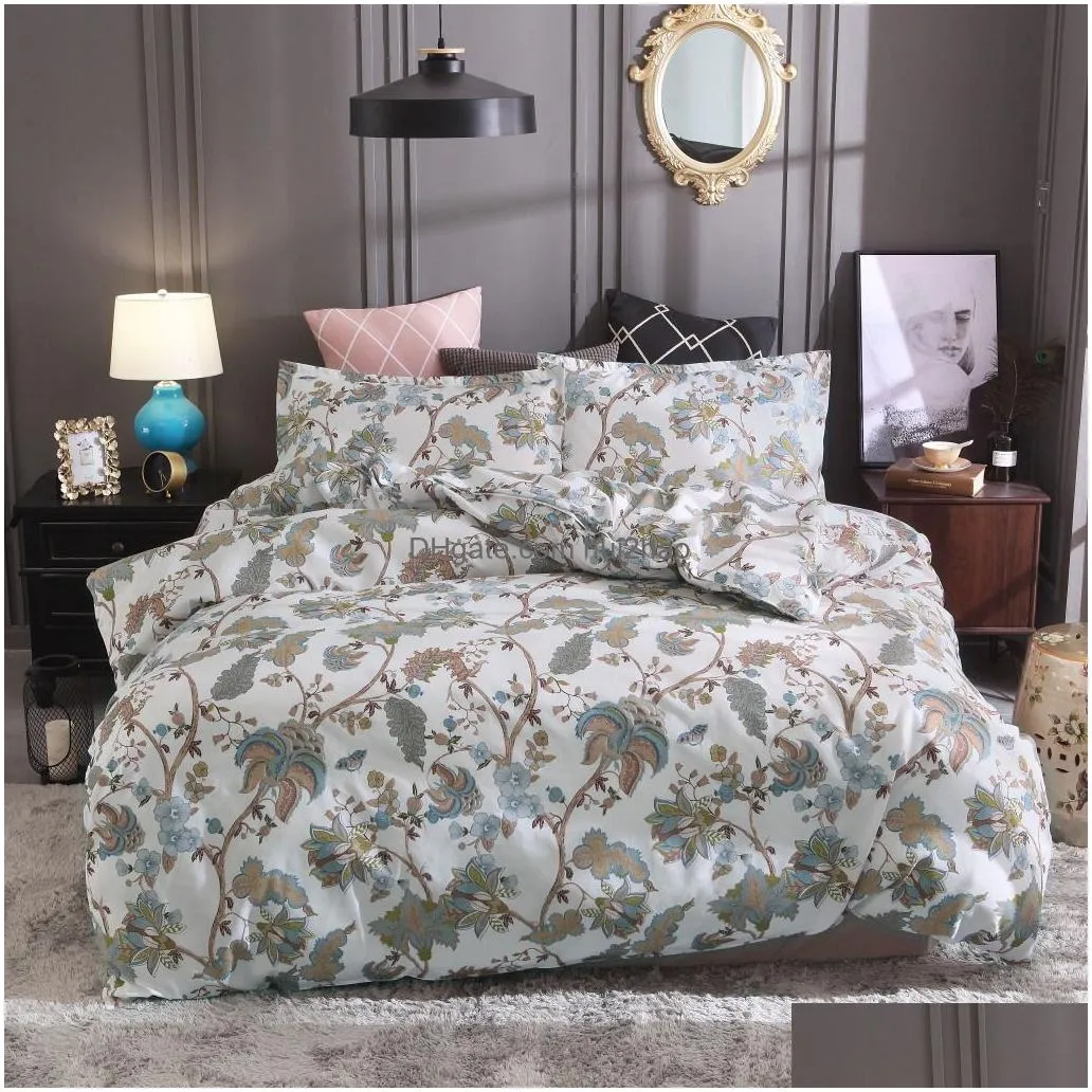 100% cotton three-piece bedding sets full king queen size flower printed quilt cover pillow case american country style bed comforters supplies in