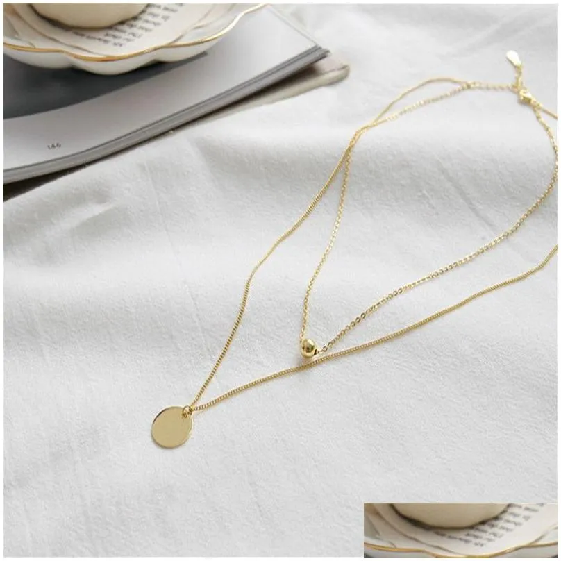 925 Sterling Silver Multi Layer Chain Necklaces For Women New Simple Geometric Round&Beads Pendant Necklace Fine Jewelry