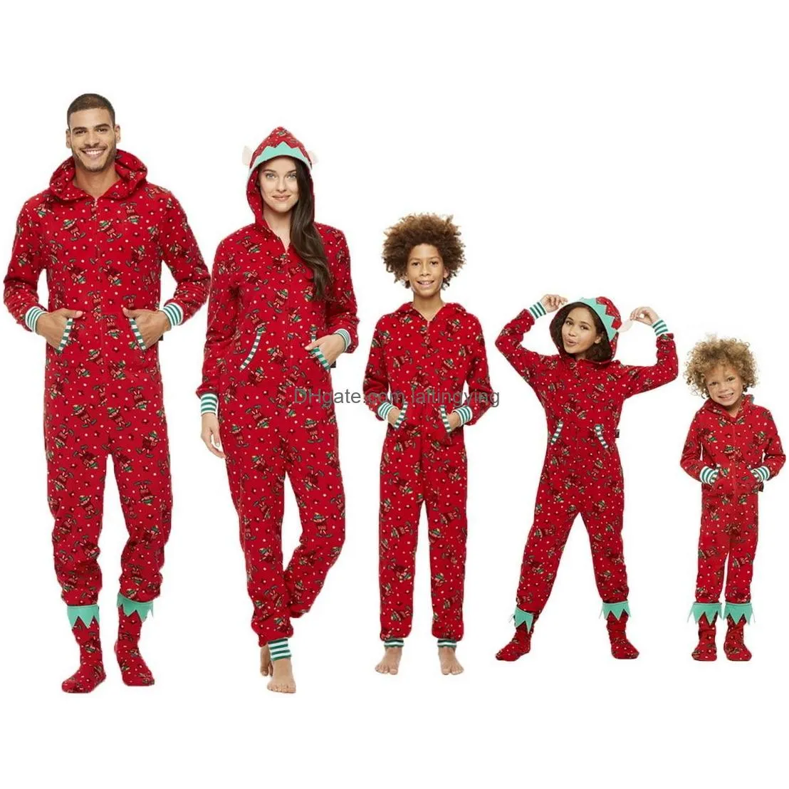 family matching outfits christmas pajamas mom daughter dad son baby dog cartoon ear hooded rompers clothes pyjamas look 221122