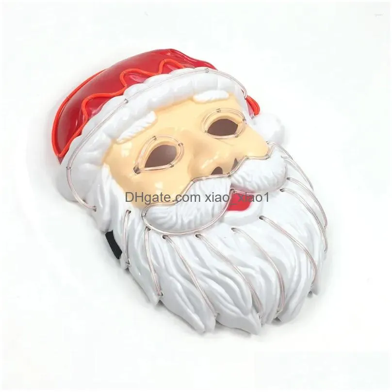 Party Masks Neon Led Lighting Father Christmas Mask Santa Claus Cosplay El Flashing Kriss Kringle For Drop Delivery Home Garden Fest Dhltf